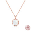 Vintage Sterling Silver White Shell Pendant Necklace Round Natural Mother of Pearl Necklaces Woman Girls Jewelry Gift ZK30