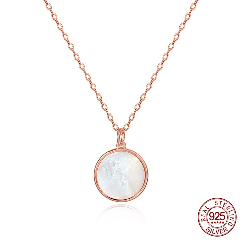 Vintage Sterling Silver White Shell Pendant Necklace Round Natural Mother of Pearl Necklaces Woman Girls Jewelry Gift ZK30
