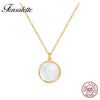 Vintage Sterling Silver White Shell Pendant Necklace Round Natural Mother of Pearl Necklaces Woman Girls Jewelry Gift ZK30