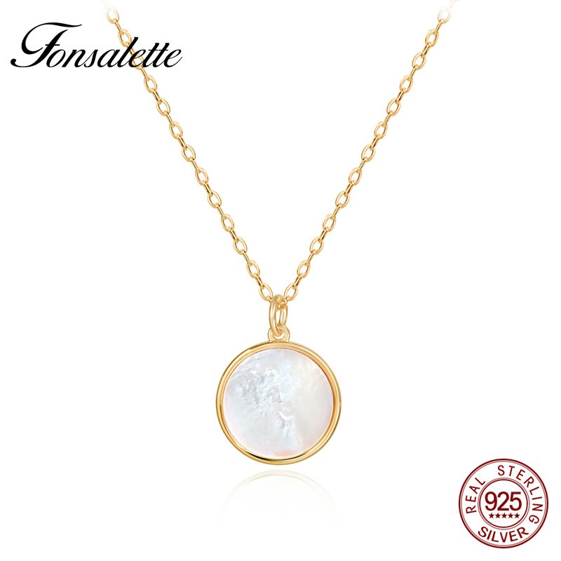 Vintage Sterling Silver White Shell Pendant Necklace Round Natural Mother of Pearl Necklaces Woman Girls Jewelry Gift ZK30