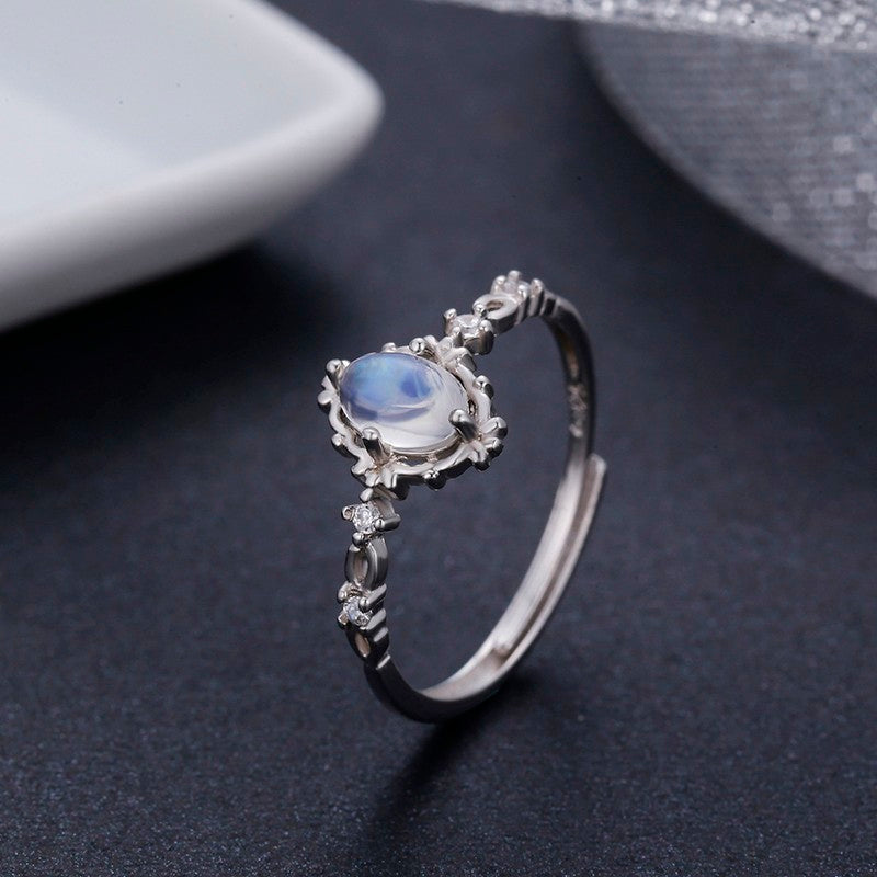 Vintage Style 925 Sterling Silver Round Natural Moonstone Rings For Women Wedding Engagement Jewelry Finger Anillos Bague Aneis