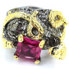 Vintage Style Pink Tourmaline Woman's Gift Black Gold Silver Ring 27x18mm