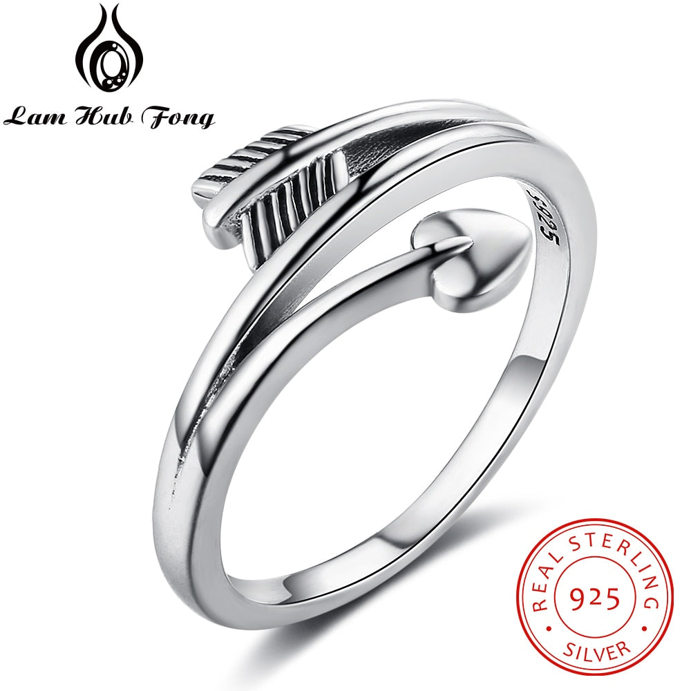 Vintage Style Real 925 Sterling Silver Heart Arrow Rings For Women Brand Fine Jewelry Female Finger Ring ( RI102917)