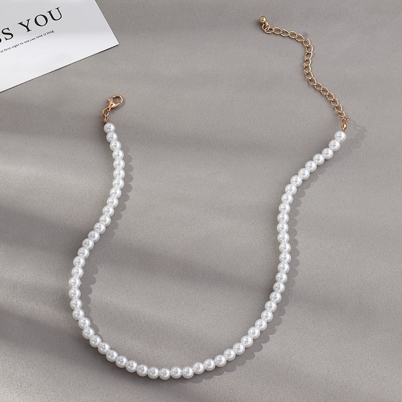 Vintage Style Simple 6MM Pearl Chain Choker Necklace For Women Wedding Love Shell Pendant Necklace  Jewelry