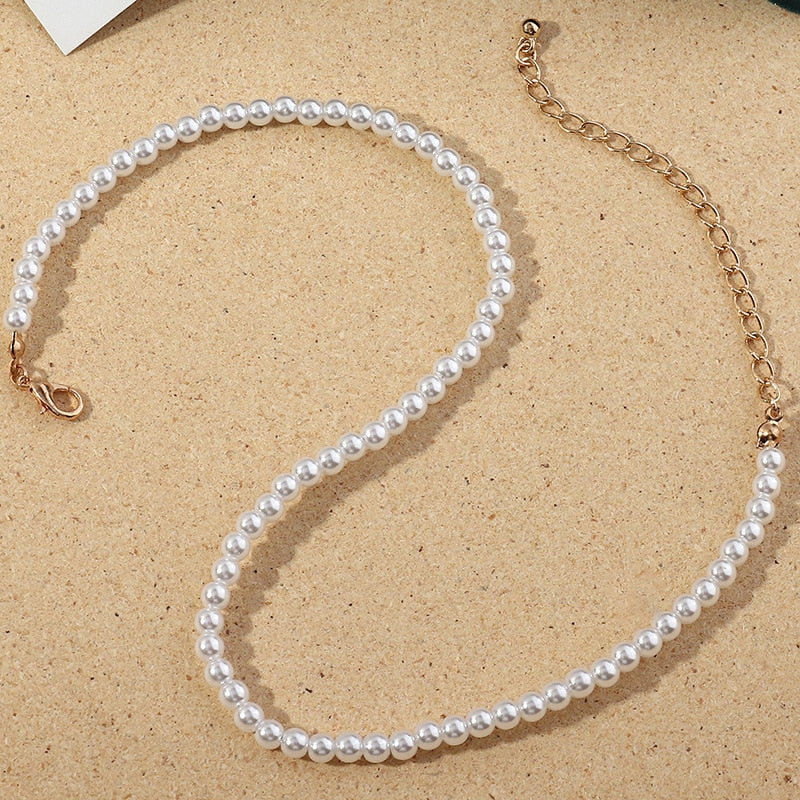 Vintage Style Simple 6MM Pearl Chain Choker Necklace For Women Wedding Love Shell Pendant Necklace  Jewelry