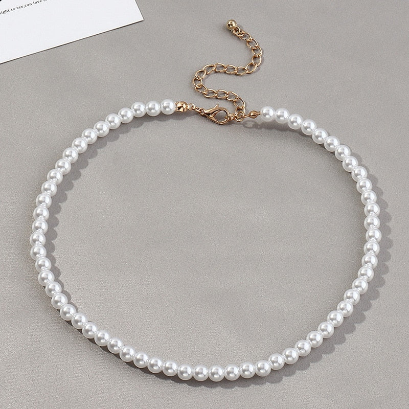 Vintage Style Simple 6MM Pearl Chain Choker Necklace For Women Wedding Love Shell Pendant Necklace  Jewelry