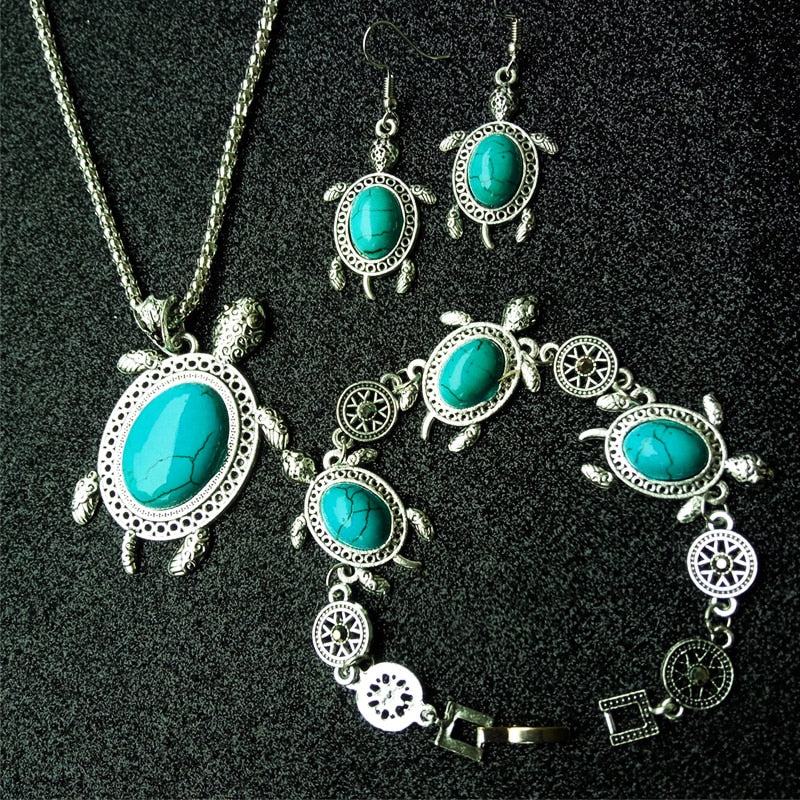 Vintage Style Unique Turtle Tortoise Necklace Earrings Bracelet Jewelry Sets conjuntos de bisuteria sieraden set
