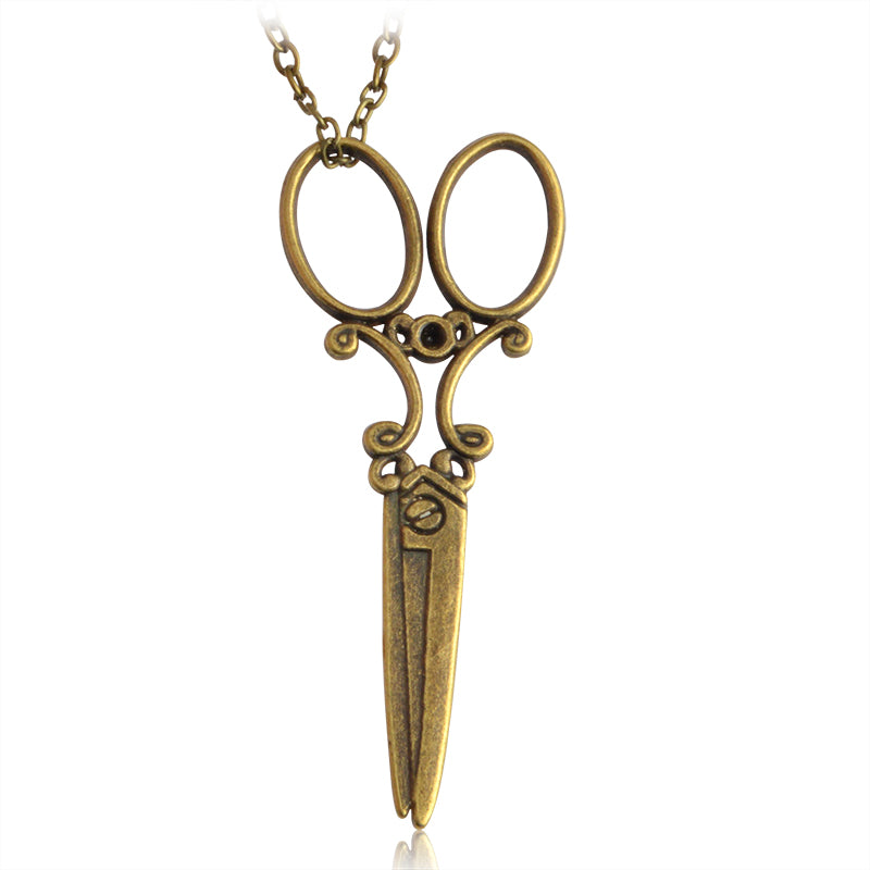 Vintage Sweater Chain Scissors Pendant Necklaces Retro Jewelry Antique Silver Bronze Fashion Necklace collar collier Gift