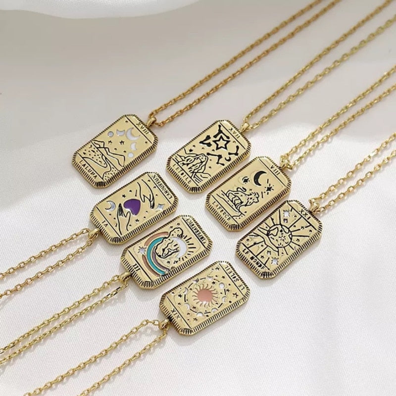 Vintage Tarot Card Pendant Necklace The Great Pagan Arcana Astrology Talisman Stainless Steel Jewelry  Gift For Friend