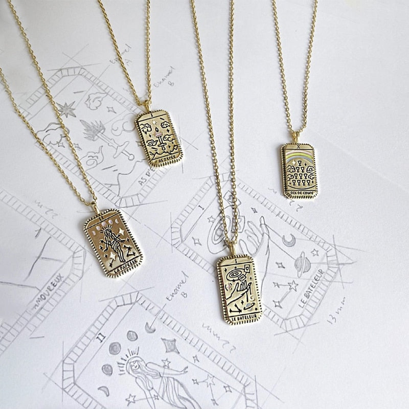 Vintage Tarot Card Pendant Necklace The Great Pagan Arcana Astrology Talisman Stainless Steel Jewelry  Gift For Friend