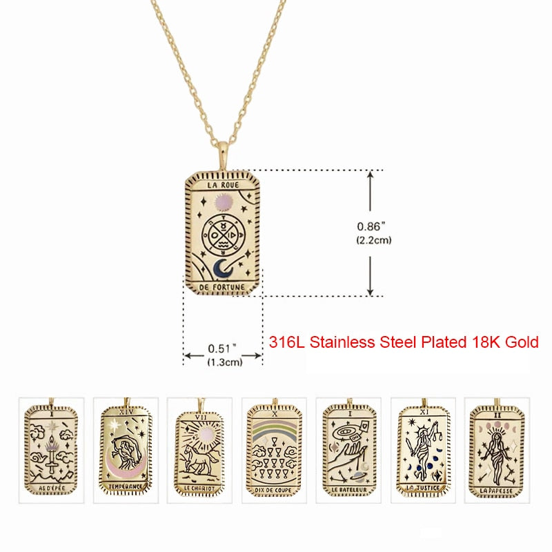 Vintage Tarot Card Pendant Necklace The Great Pagan Arcana Astrology Talisman Stainless Steel Jewelry  Gift For Friend