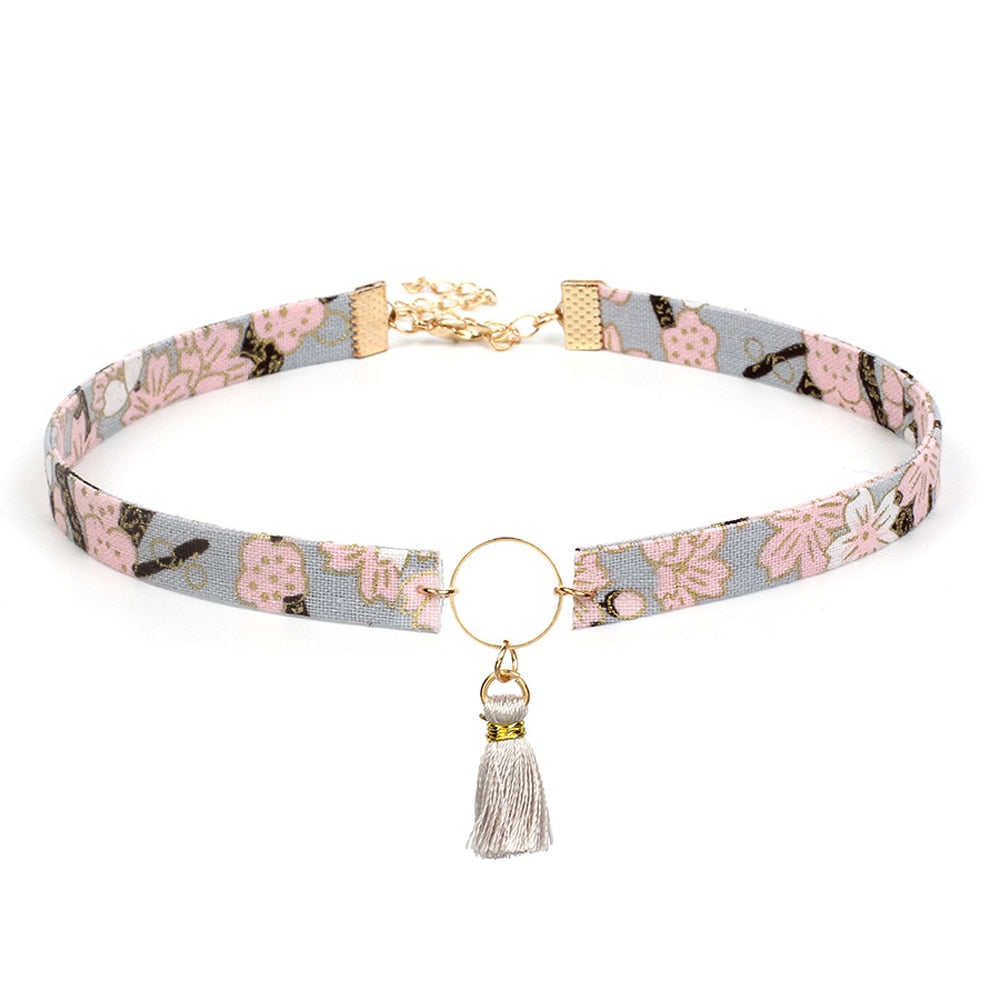 Vintage Tassel Pendant Choker Adjustable Chain Short Necklace for Women Girls Japanese Style Clavicle Chain Jewelry