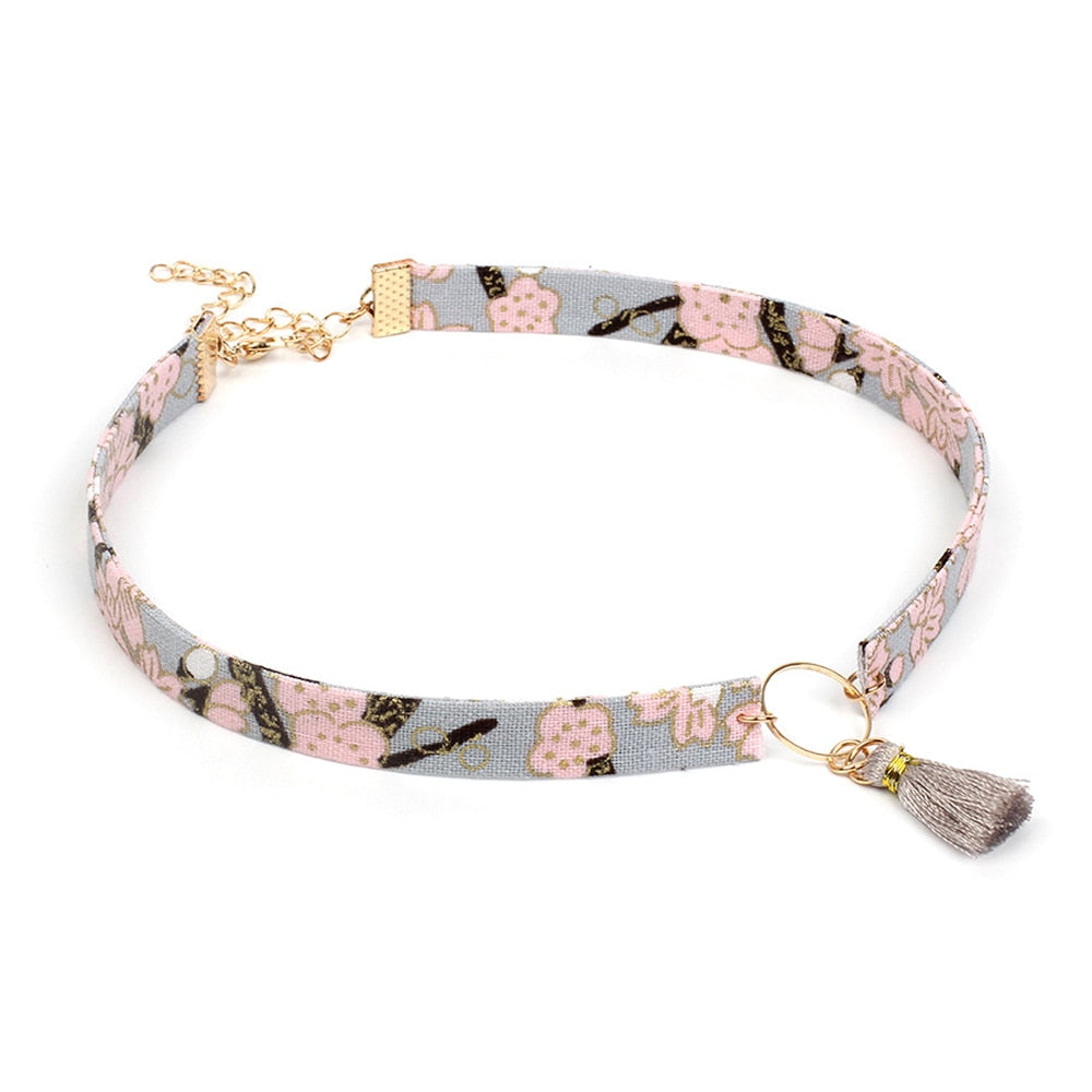 Vintage Tassel Pendant Choker Adjustable Chain Short Necklace for Women Girls Japanese Style Clavicle Chain Jewelry