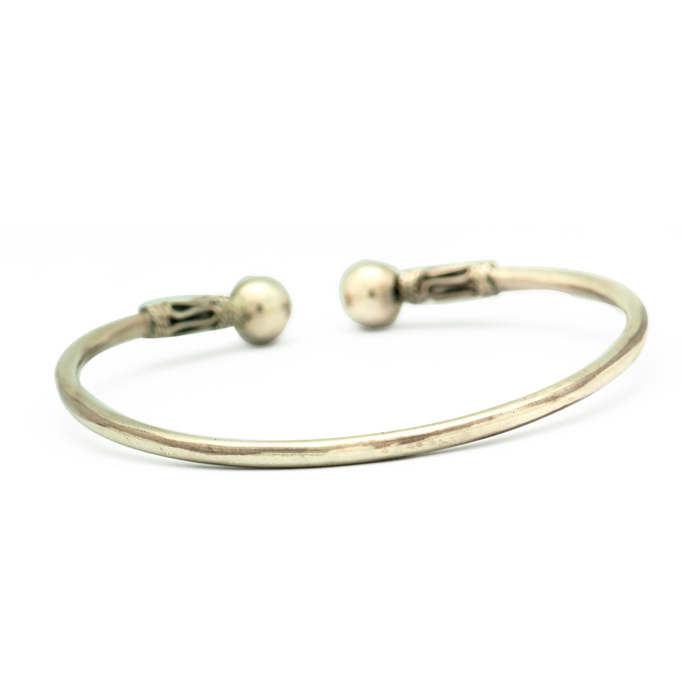 Vintage Thai Silver Double Beads 925 Sterling Silver Adjustable Bangle