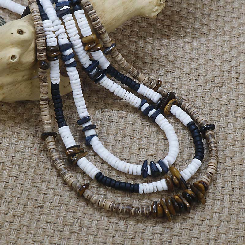 Vintage Tribal Bohemia Necklace Men Natural Stone Mix Coconut Shell Rustic Necklace Women  Jewelry Gift For Him CO-04