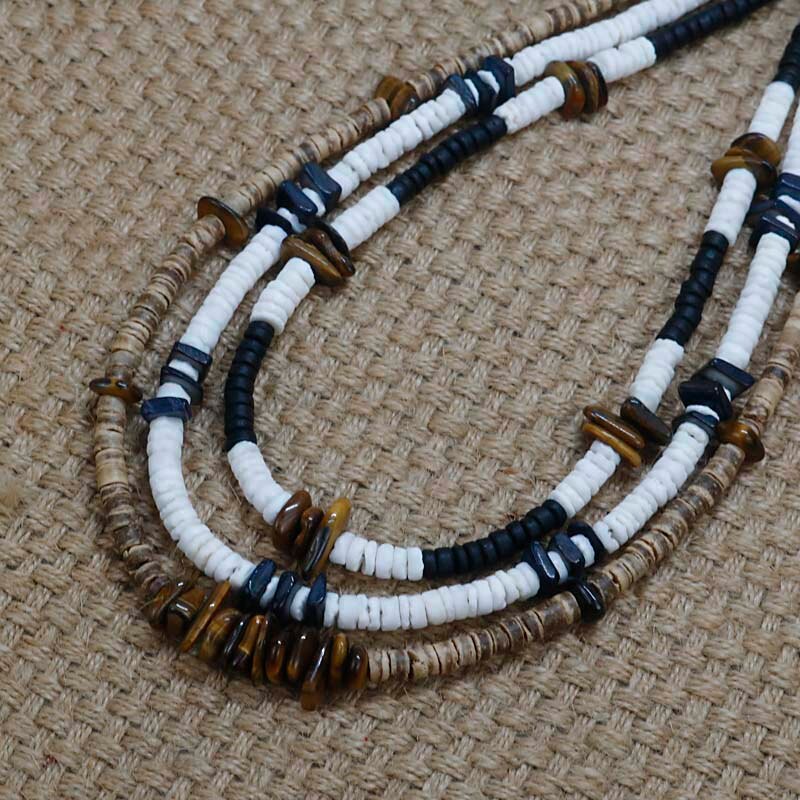 Vintage Tribal Bohemia Necklace Men Natural Stone Mix Coconut Shell Rustic Necklace Women  Jewelry Gift For Him CO-04