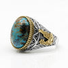 Vintage Turquoise Ring for Men 925 Sterling Silver Oval Natural Gemstone Lucky Turkish Handmade Retro Jewelry Anniversary Gift