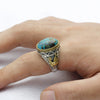 Vintage Turquoise Ring for Men 925 Sterling Silver Oval Natural Gemstone Lucky Turkish Handmade Retro Jewelry Anniversary Gift