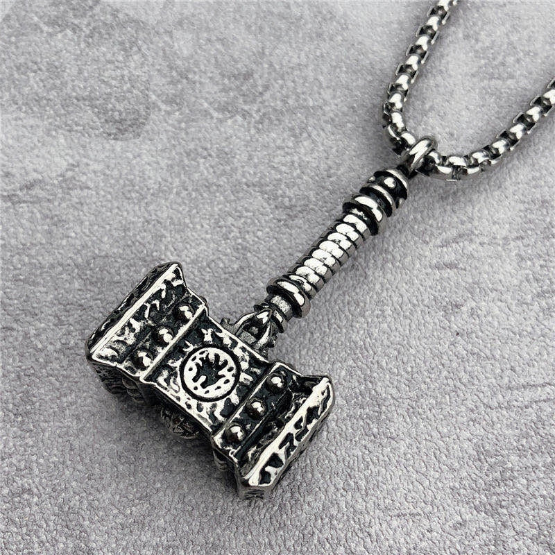 Vintage Viking Thor's Hammer Pendant Stainless Steel Viking Norse Odin Thors Mjolnir Hammer Men Rune Amulet Necklace Jewelry