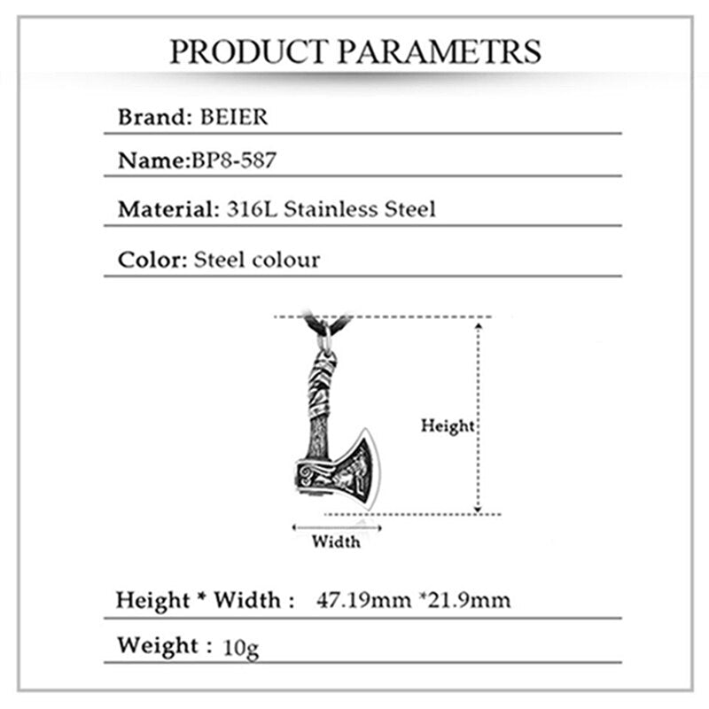 Vintage Viking Wolf Scandinavian Hammer Axe Pendant Men Women Stainless Steel Necklace Jewelry