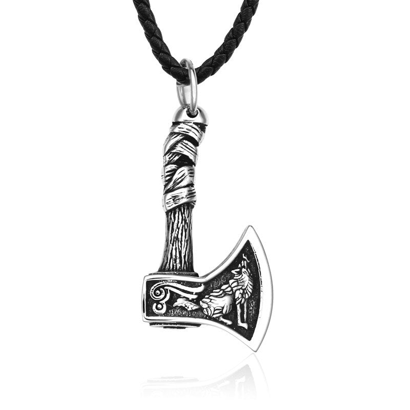 Vintage Viking Wolf Scandinavian Hammer Axe Pendant Men Women Stainless Steel Necklace Jewelry