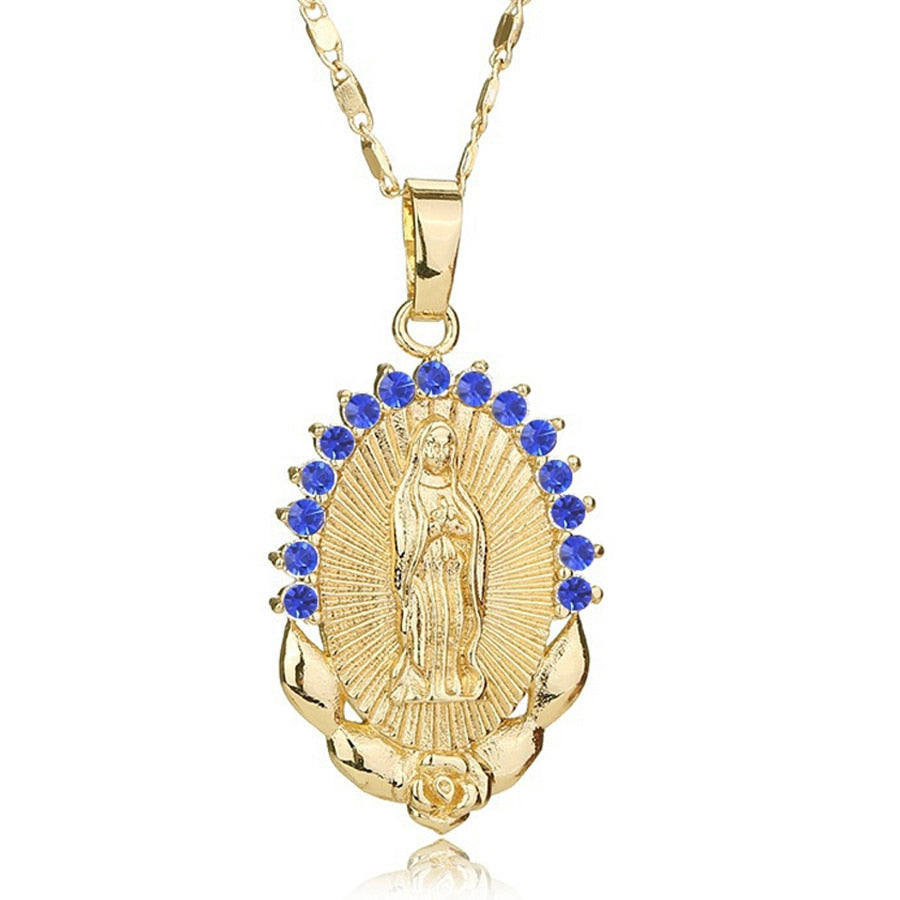 Vintage Virgin Mary Necklaces & Pendants Stainless Steel Statement Necklace Women Crystal Pendant Christian Gold Charm Jewelry