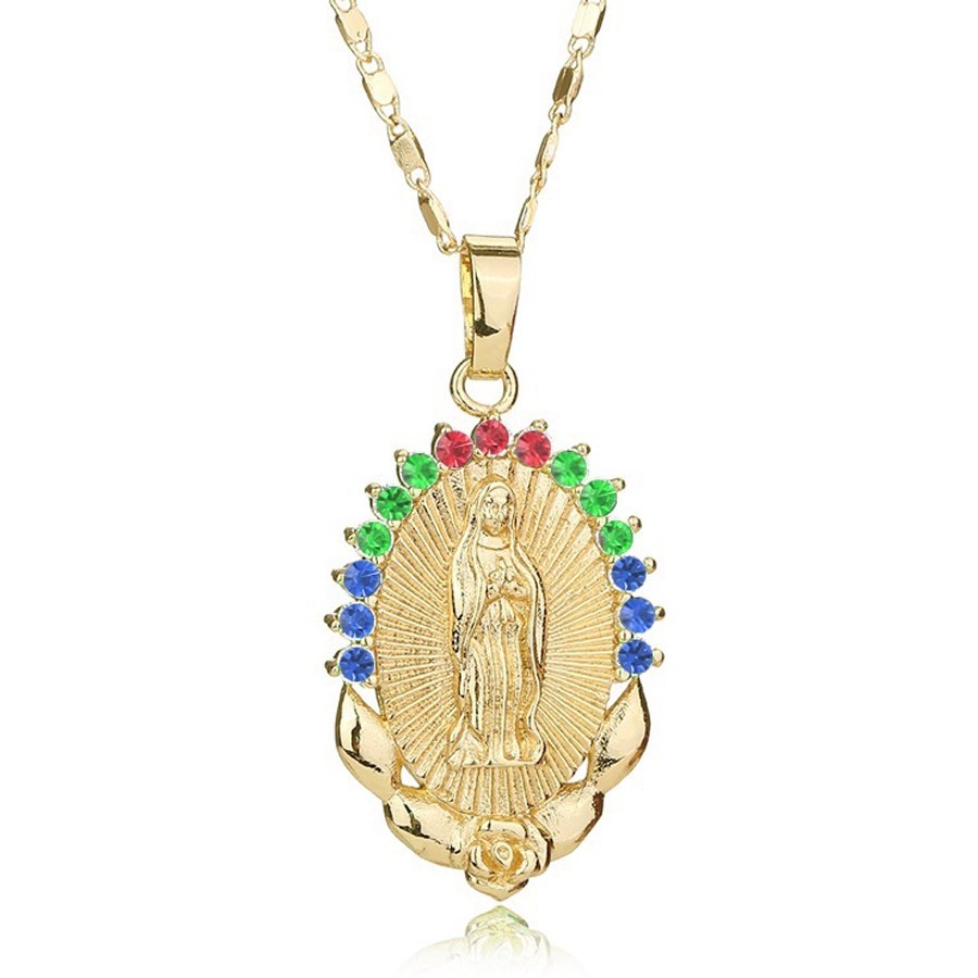 Vintage Virgin Mary Necklaces & Pendants Stainless Steel Statement Necklace Women Crystal Pendant Christian Gold Charm Jewelry