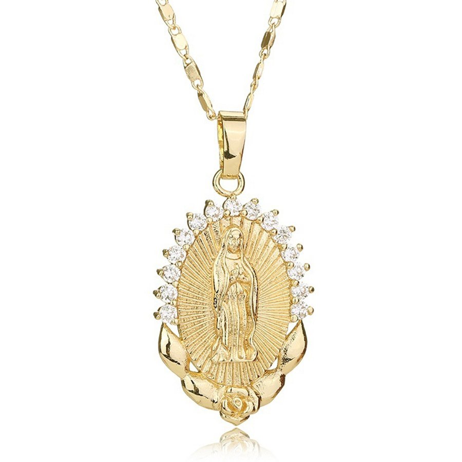 Vintage Virgin Mary Necklaces & Pendants Stainless Steel Statement Necklace Women Crystal Pendant Christian Gold Charm Jewelry