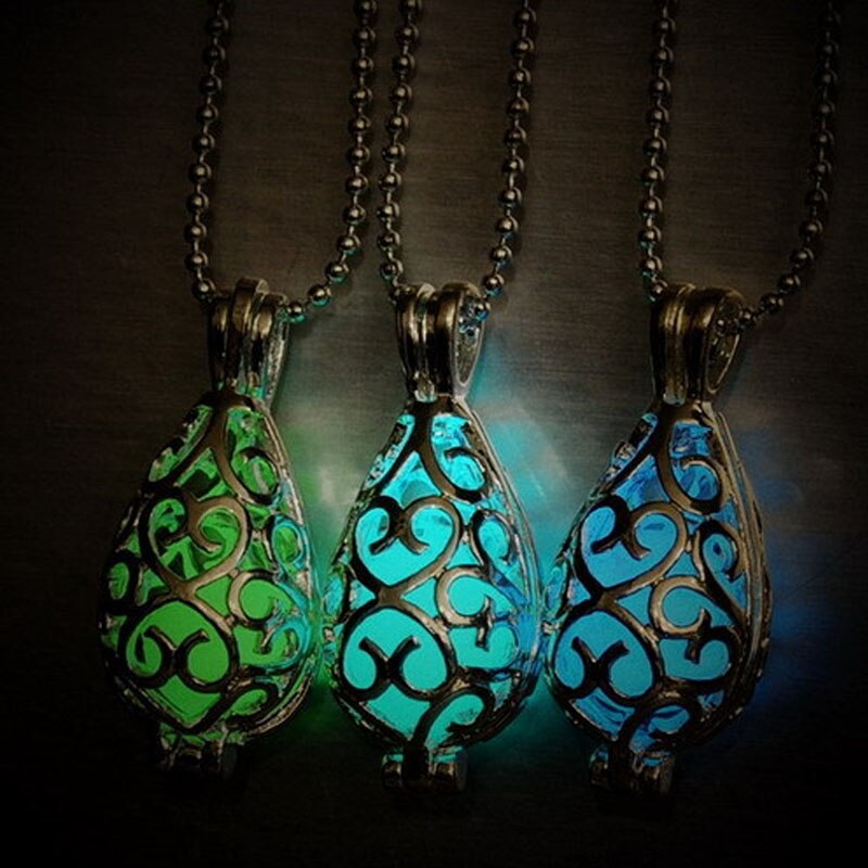 Vintage Water Drop Pendant Luminous Necklace for Women Men Charm Glow In The Dark Stone Necklace Jewelry Gifts