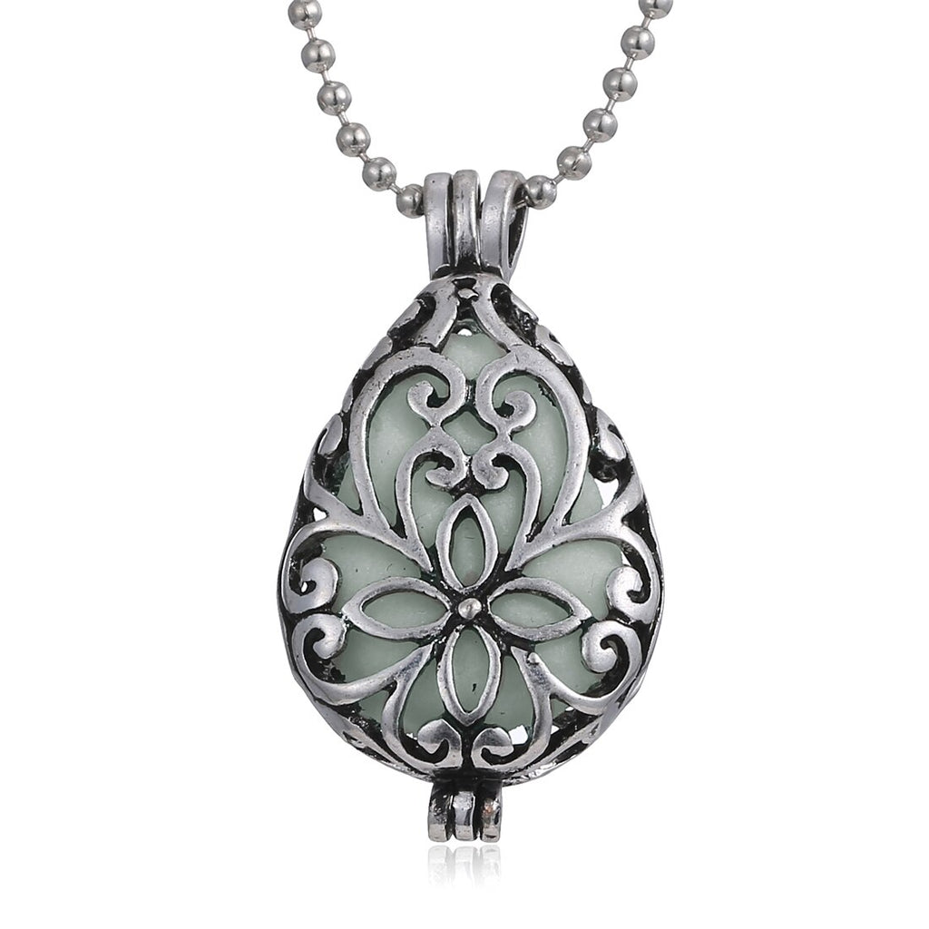 Vintage Water Drop Pendant Luminous Necklace for Women Men Charm Glow In The Dark Stone Necklace Jewelry Gifts