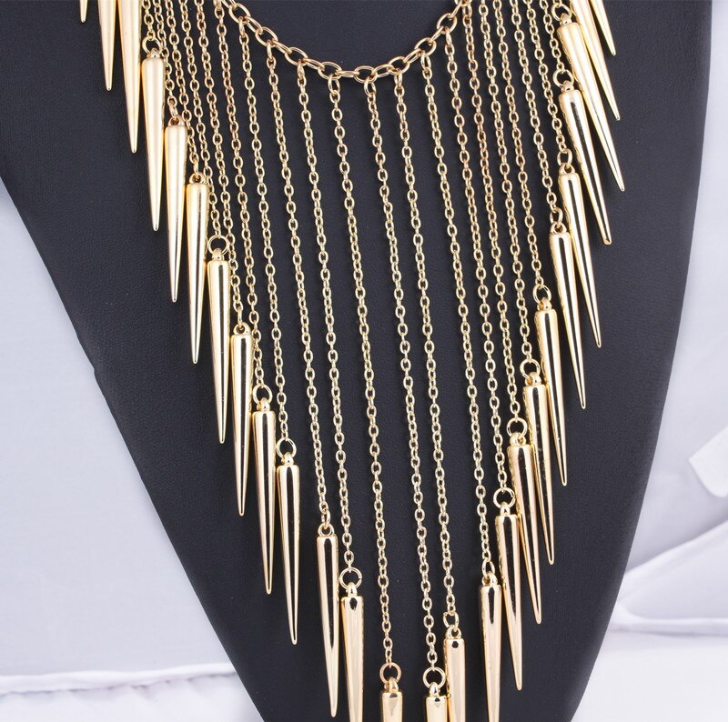 Vintage Water Drop Spiked Tassel Necklace Boho Ethnic Indian Large Necklace