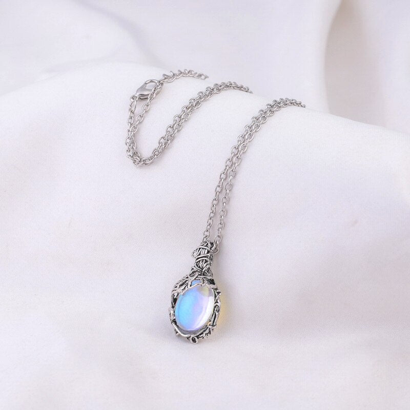 Vintage Winding Moonstone Pendent Necklace Wrap Braid Necklace For Men Women Fashon Jewelery Gift