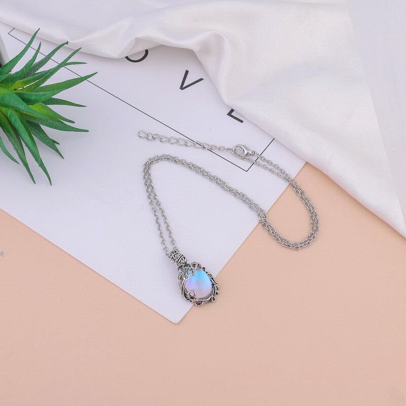 Vintage Winding Moonstone Pendent Necklace Wrap Braid Necklace For Men Women Fashon Jewelery Gift