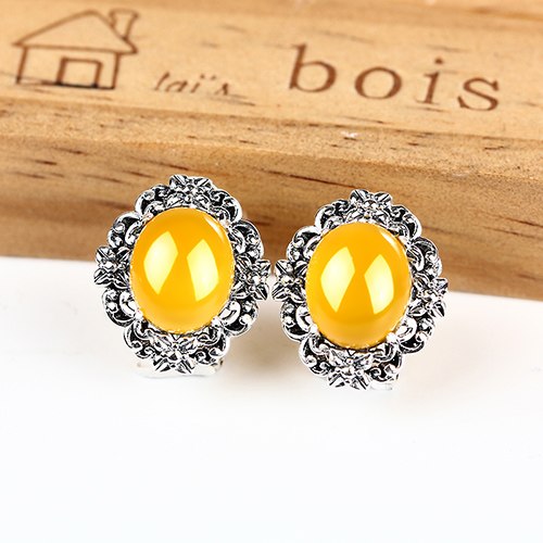 Vintage Yellow Chalcedony Silver Earrings for Women Flower 925 Sterling Silver Earrings Wedding Female Stud Earrings 2020