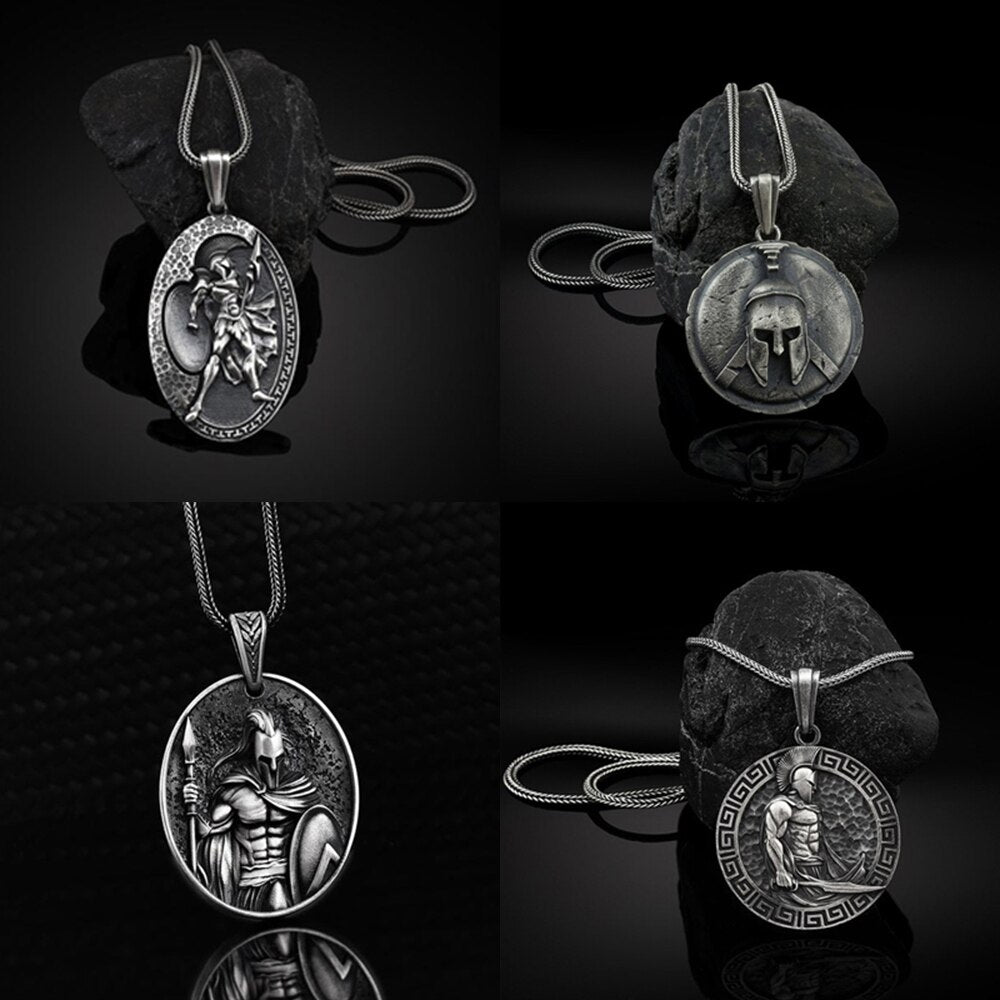 Vintage bloody Spartan warrior pendant necklace men Wild Gladiator Jewelry on the neck badge tag Man chain necklace accessories