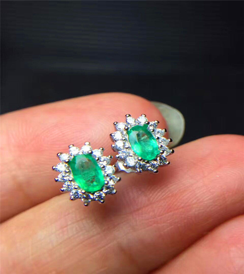 Vintage emerald stud earrings 3*5mm natural emerald silver earrings solid 925 sterling silver emerald earrings romantic gift