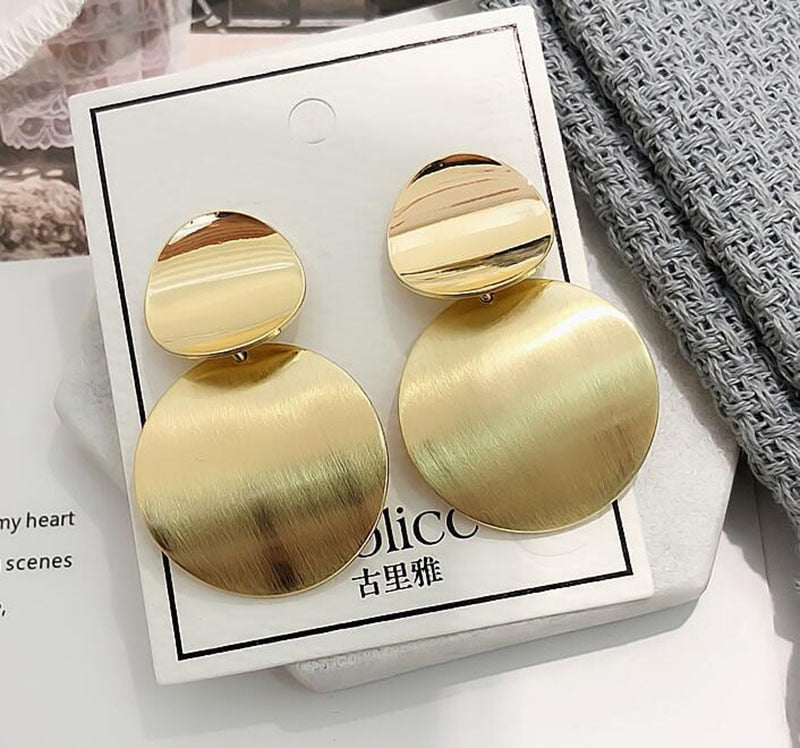 Vintage metal Round Hollow Earrings Geometric Double Layers Earrings 2020 Fashion Long Earrings Female Simple Style Jewelry