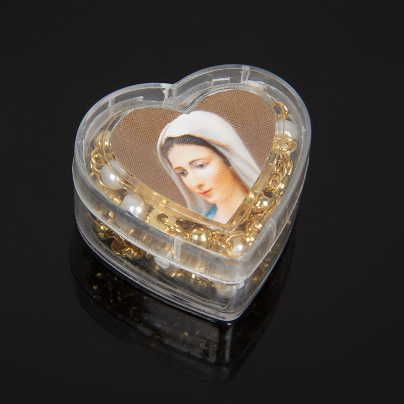 Virgin Mary Catholic Jesus Christ Religious Jewelry Women Glass Pearl Long Strand Rosary Necklace