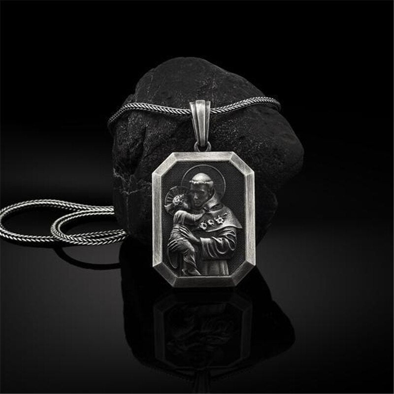 Virgin Mary Necklace Pendant Religion Viking Ancient Silver Color Christian Necklace Men Women Religious Jewelry Christmas Gifts