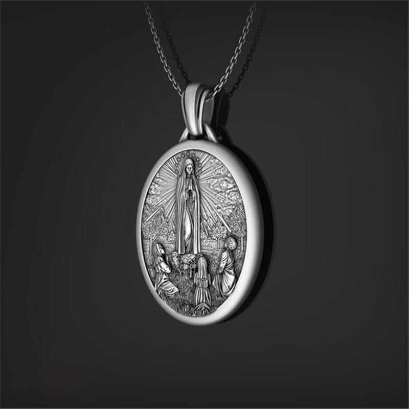Virgin Mary Necklace Pendant Religion Viking Ancient Silver Color Christian Necklace Men Women Religious Jewelry Christmas Gifts