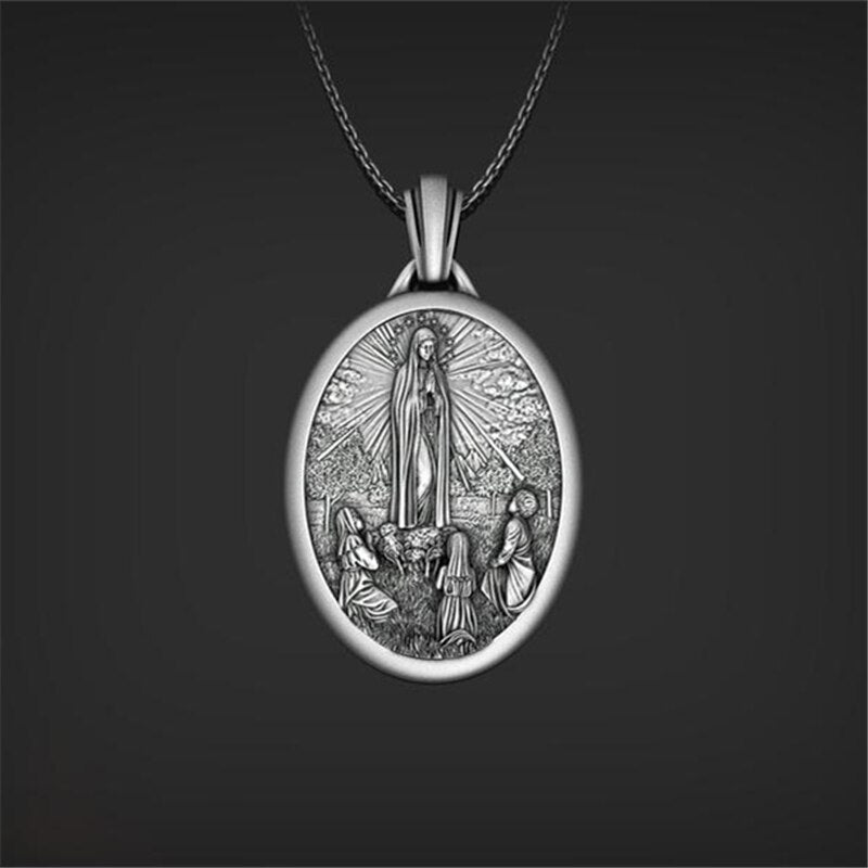 Virgin Mary Necklace Pendant Religion Viking Ancient Silver Color Christian Necklace Men Women Religious Jewelry Christmas Gifts