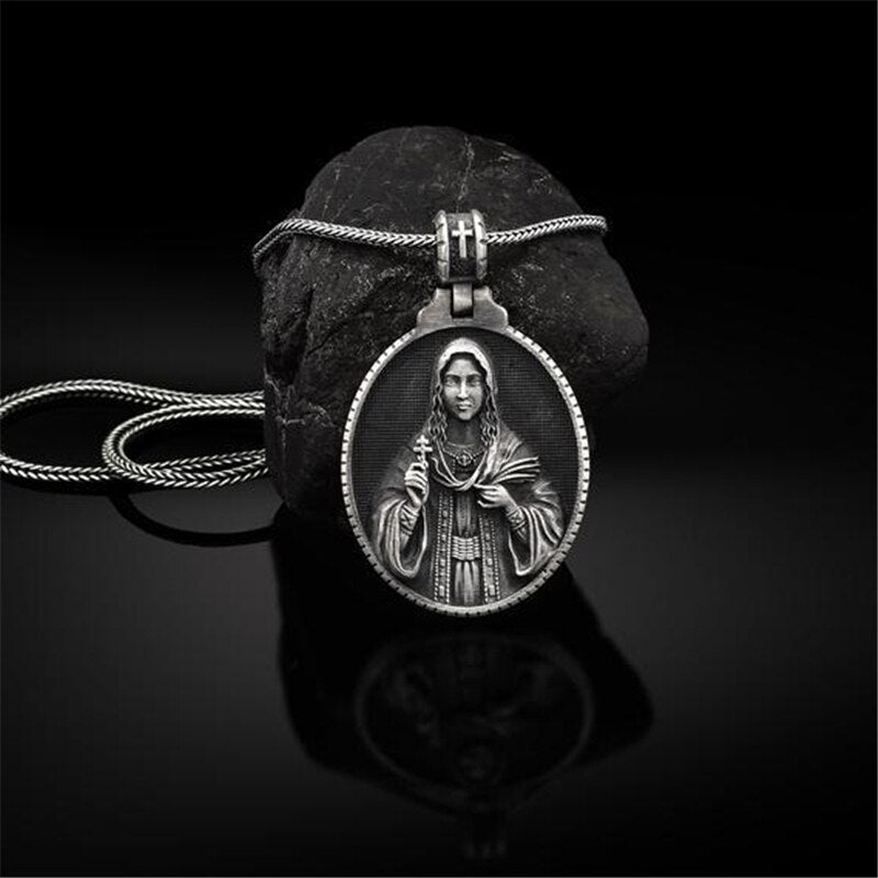 Virgin Mary Necklace Pendant Religion Viking Ancient Silver Color Christian Necklace Men Women Religious Jewelry Christmas Gifts