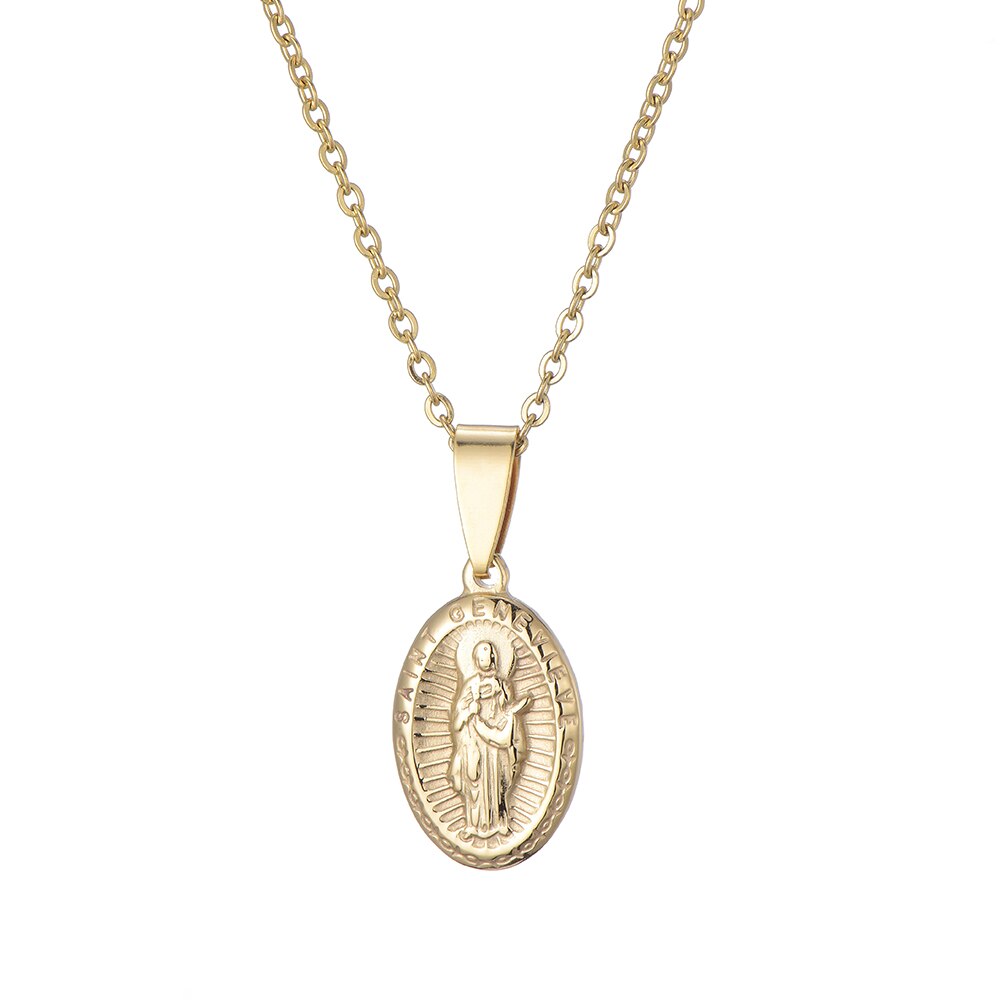 Virgin Mary Pendant Necklace for Women Silvery Gold Unisex Catholic Coin Long Necklace Our Lady Pendant Trendy Jewelry 2022 New