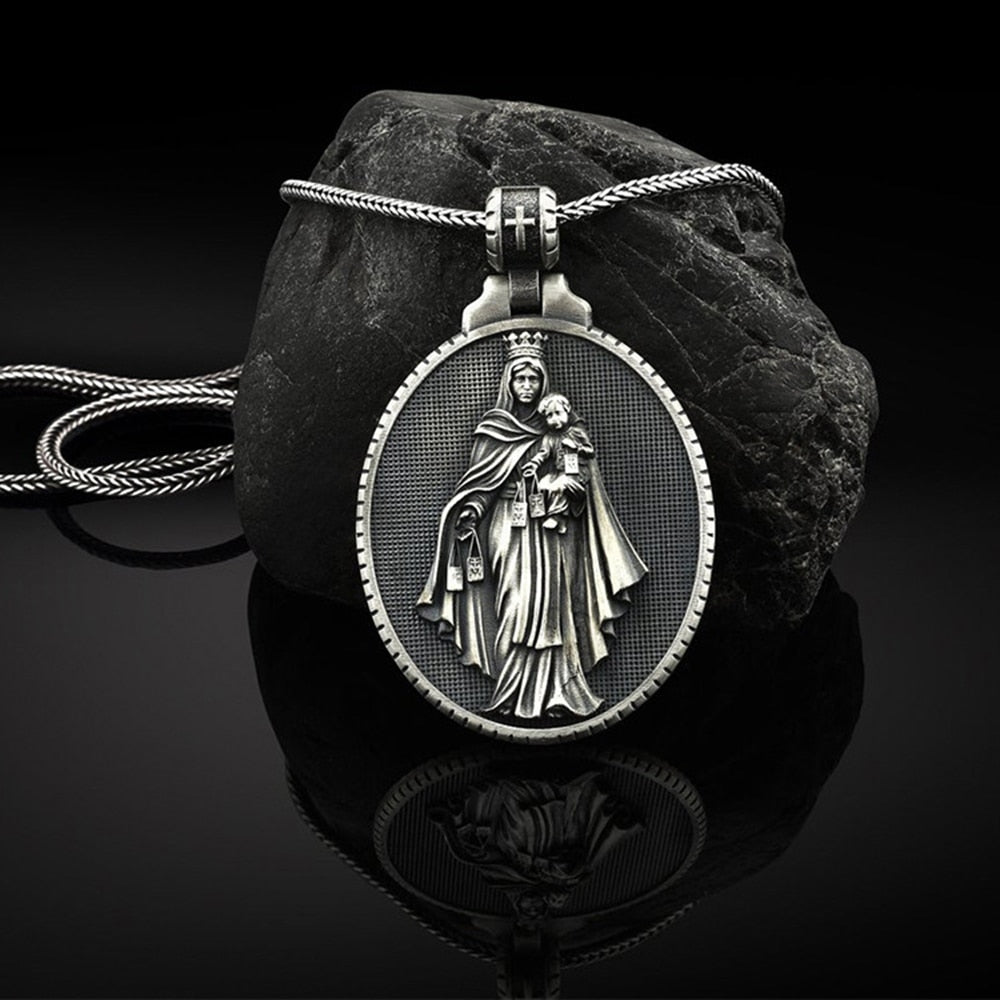 Virgin Mary Vintage Men's Necklace Virgin Del Carmen Pendant Catholic Necklace Christian Accessories