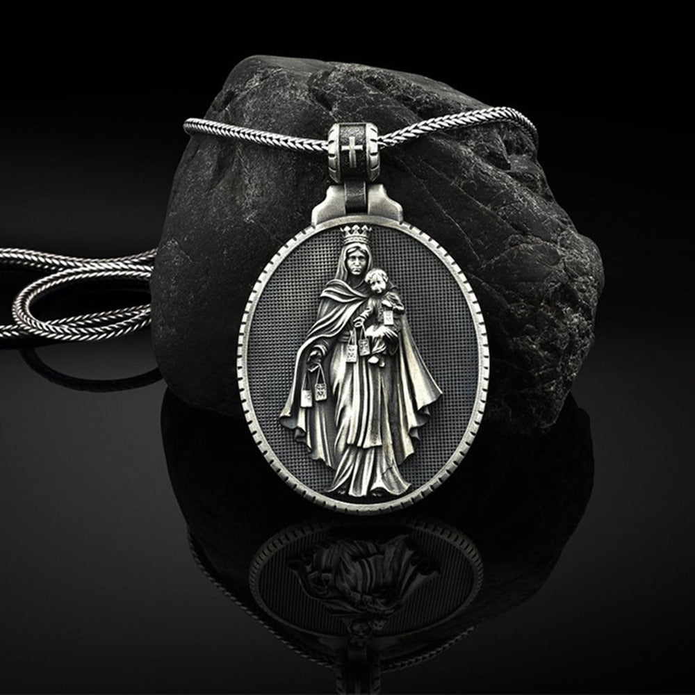 Virgin Mary Vintage Men's Necklace Virgin Del Carmen Pendant Catholic Necklace Christian Accessories