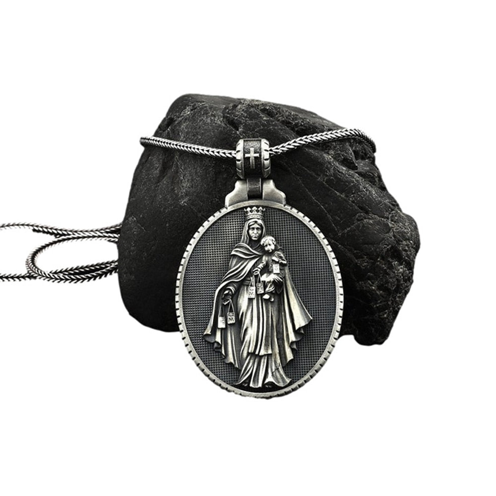 Virgin Mary Vintage Men's Necklace Virgin Del Carmen Pendant Catholic Necklace Christian Accessories