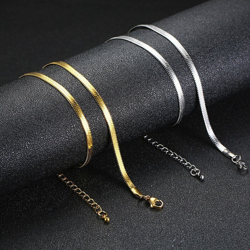 Vnox 4mm Length Adjustable Flat Snake Chain Choker for Women Stainless Steel Necklaces Elegant Street Wear Jewelry