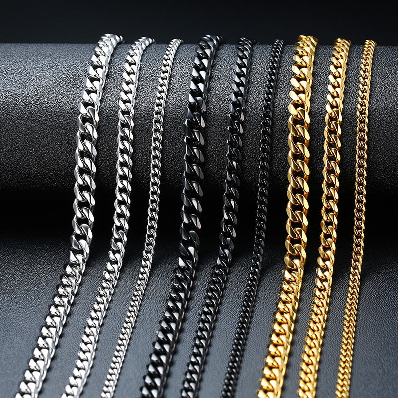 Vnox Basic Punk Stainless Steel Necklace for Men Women Curb Cuban Link Chain Chokers Vintage Black Gold Tone Solid Metal