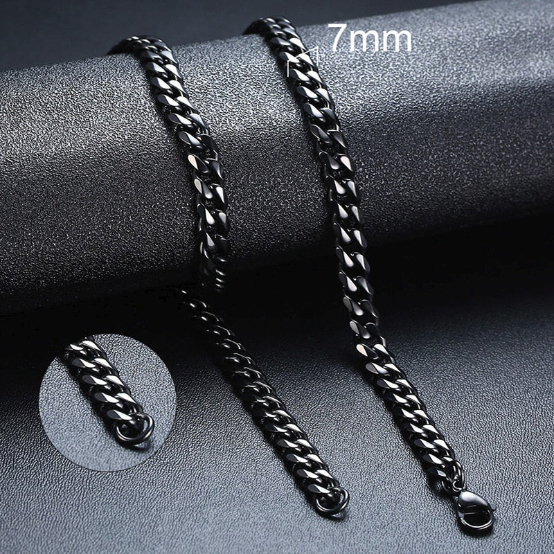 Vnox Basic Punk Stainless Steel Necklace for Men Women Curb Cuban Link Chain Chokers Vintage Black Gold Tone Solid Metal