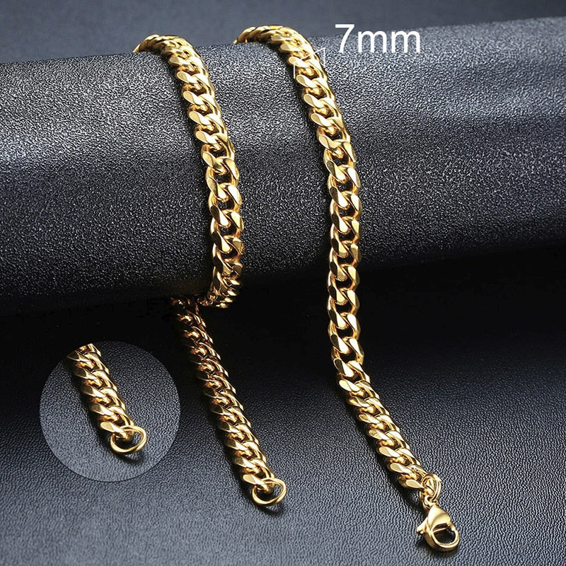 Vnox Basic Punk Stainless Steel Necklace for Men Women Curb Cuban Link Chain Chokers Vintage Black Gold Tone Solid Metal